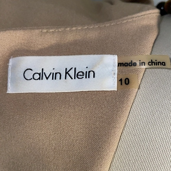 Anthropologie Calvin Klein Tan Ruffle Front Sleeveless Midi Dress.   Size 10. - Picture 6 of 13